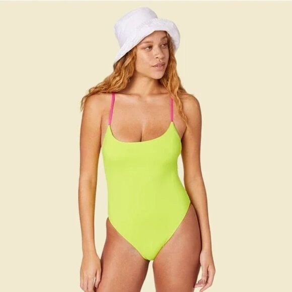 NEW Andie The Fiji One Piece Swimsuit Strappy Colorblock Neon Lime Size XXXL - Picture 2 of 4